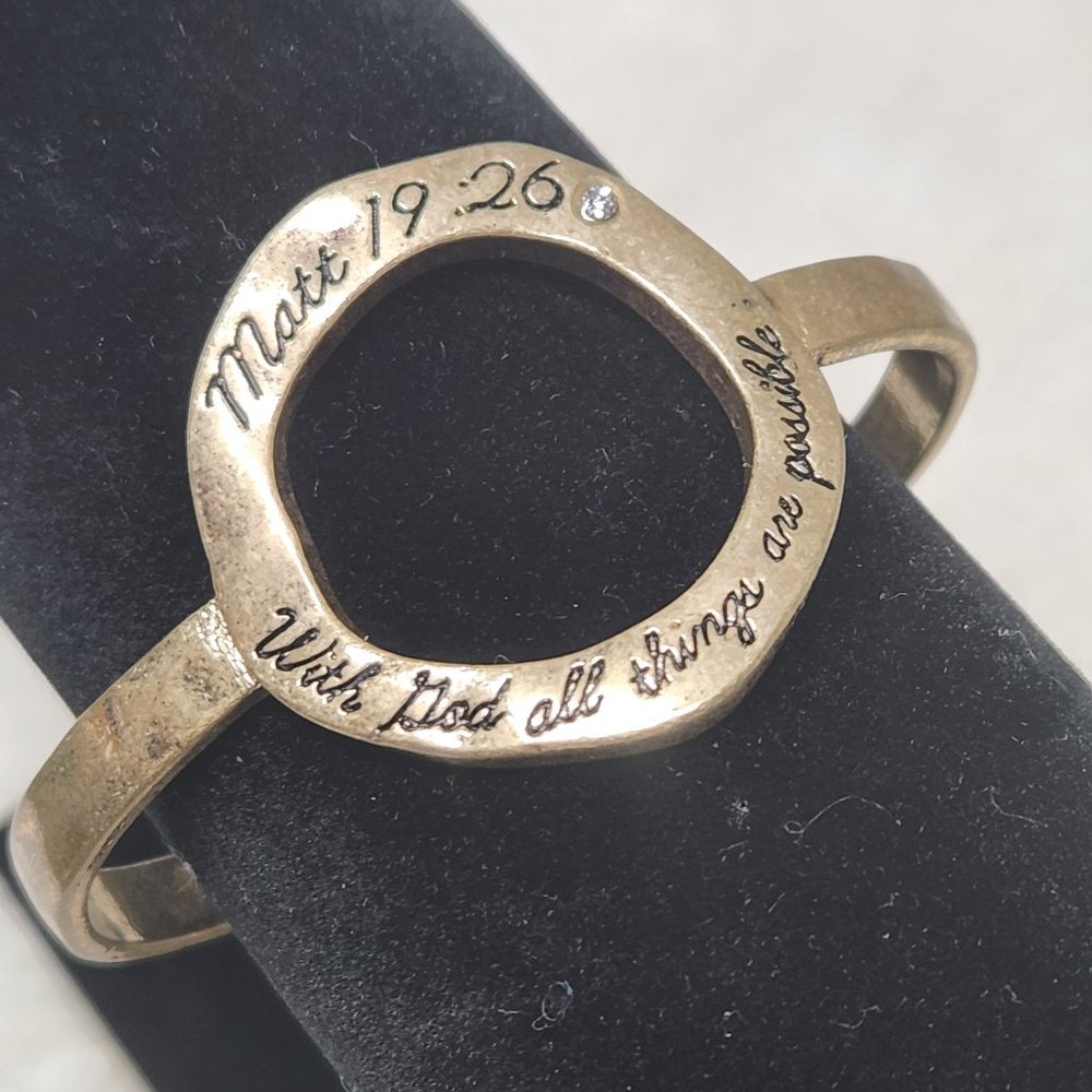 Bible Verse Cuff Bracelet  Matt 19:26 goldtone hammered finish